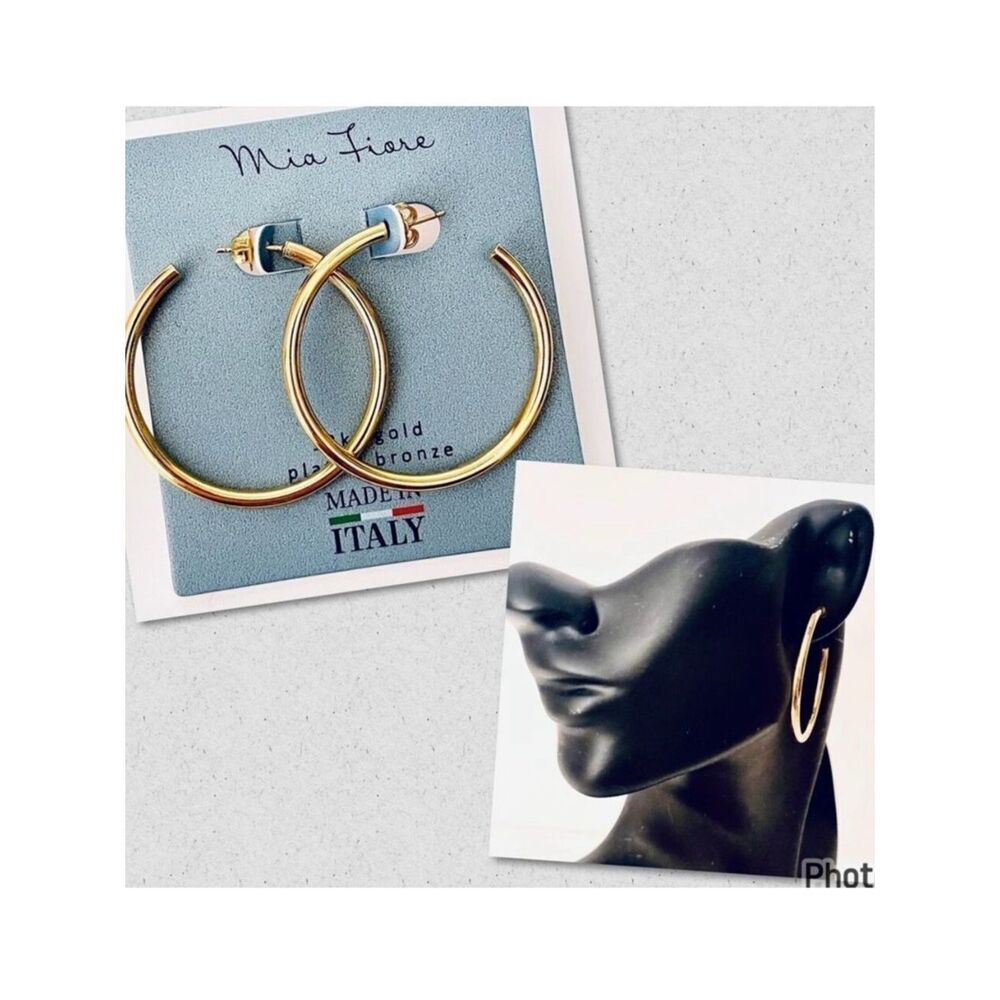 NWT Gorgeous Mia Fiore 18”D Hoops 18kt Gold Pleated Bronze Hoop earrings